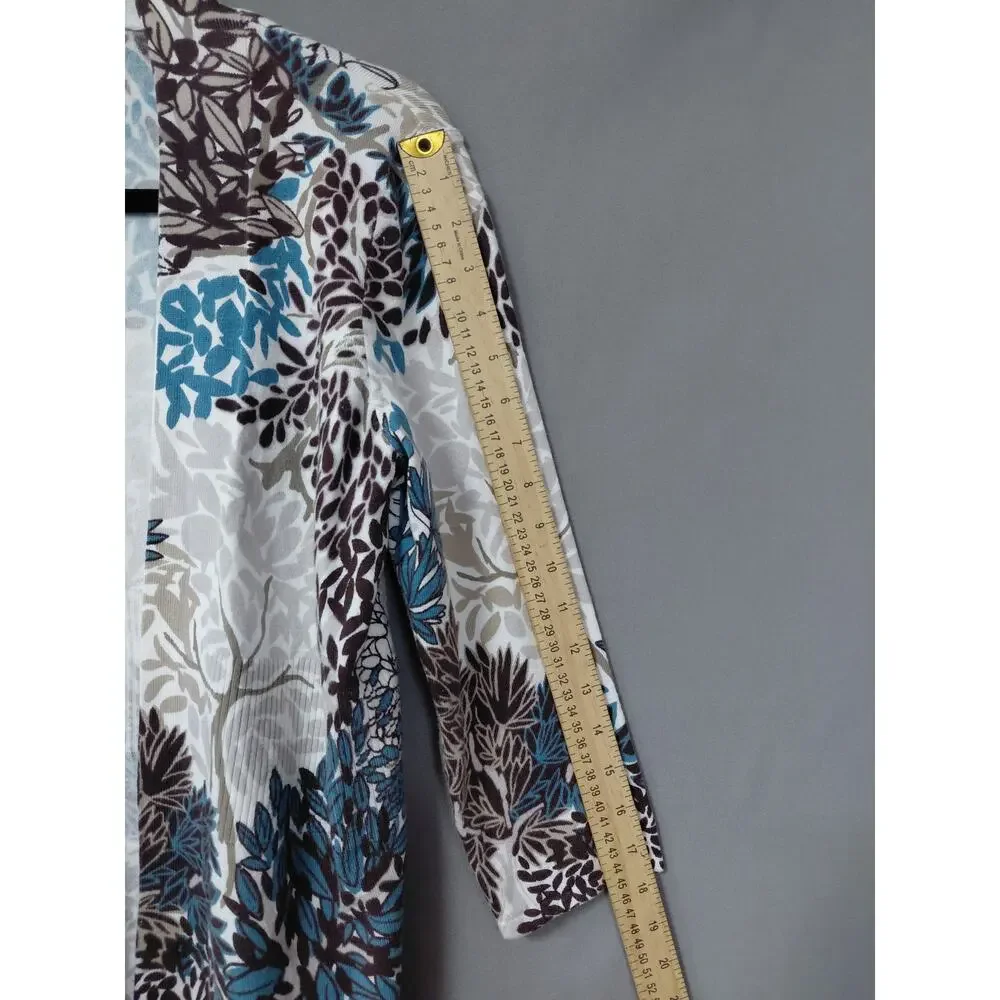 Christopher & Banks Floral Leaf Print 3/4 Cardigan Sweater Women Size S